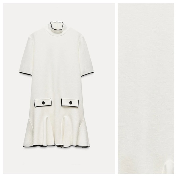 NWT. Zara White Viscose Blend Godet Short Dress. Size S. - Picture 4 of 11